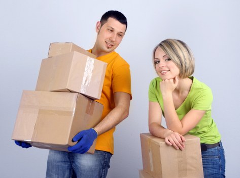 Commercial moving truck transporting business assets